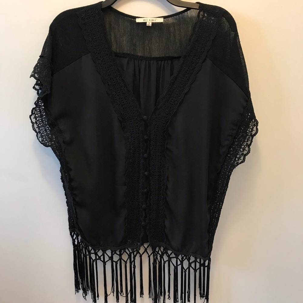 Miami fringed Black Top , Size S
